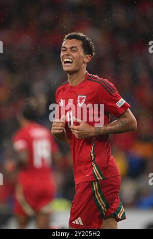 CARDIFF, PAYS DE GALLES - 06 SEPTEMBRE 2024 : Brennan Johnson du pays de Galles lors du match du Groupe H 2025 de l'UEFA Nations League entre le pays de Galles et la Turquie au Cardiff C. Banque D'Images