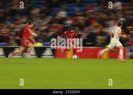 CARDIFF, PAYS DE Galles - 06 SEPTEMBRE 2024 : Neco Williams du pays de Galles lors du match du Groupe H 2025 de l'UEFA Nations League entre le pays de Galles et la Turquie au CIT de Cardiff Banque D'Images