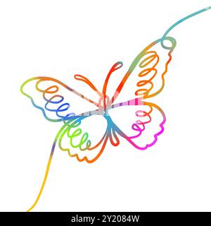 Style de dessin coloré papillon d'une ligne. Ligne de dessin manuelle Pas IA. Illustration vectorielle Illustration de Vecteur