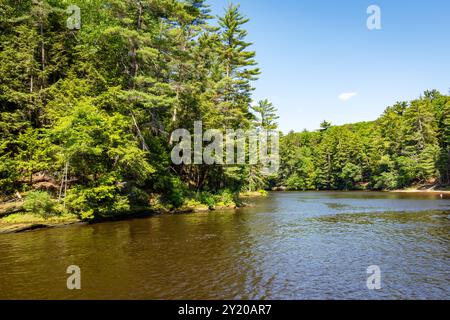 Les falaises de grès cambrien le long de la rivière Wisconsin dans les Wisconsin Dells. Banque D'Images