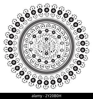 Conception circulaire vectorielle de style de tatouage mandala, ornement tribal polynésien ou hawaïen de motif géométrique en noir et blanc Illustration de Vecteur