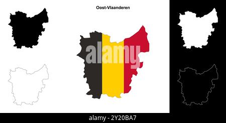 Ensemble de cartes de contour de la province d'Oost-Vlaanderen Illustration de Vecteur