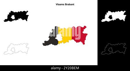 Ensemble de cartes de contour de la province du Vlaams Brabant Illustration de Vecteur