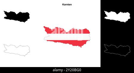 Ensemble de cartes de contour de l'état de Karnten Illustration de Vecteur