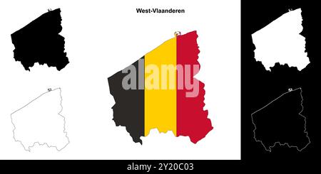 Ensemble de cartes de contour de la province de West-Vlaanderen Illustration de Vecteur