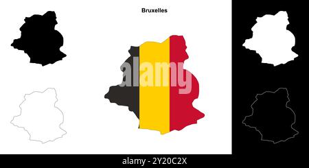 Ensemble de cartes du contour de la province de Bruxelles Illustration de Vecteur