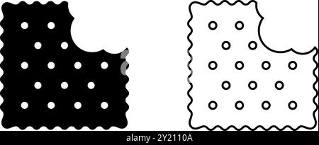 Icônes de craquelins mordus. Biscuits sucrés ou salés de forme carrée. Collations croquantes populaires isolées sur fond blanc. Friandises pour enfants. Illustration graphique vectorielle. Illustration de Vecteur