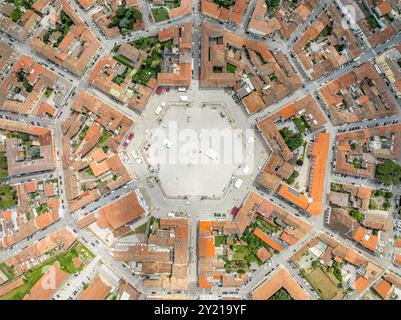 La forteresse de la ville conçue Palmanova vue aérienne de la place hexagonale de la ville Banque D'Images