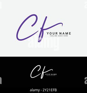 C, F, CF lettre initiale logo. Logo de signature manuscrite alphabet CF Illustration de Vecteur