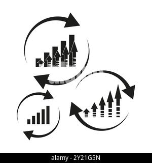 Icônes de graphique de croissance. Flèches indiquant la progression. Concept de flèches circulaires. Symboles de croissance de l'entreprise. Illustration de Vecteur