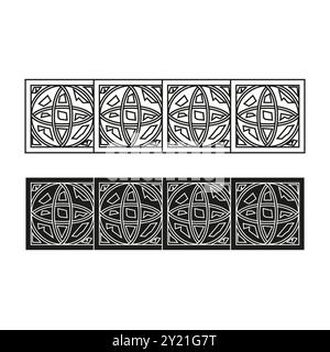 Illustration géométrique de motif de tuiles décoratives. Motifs complexes en noir et blanc répétés avec des éléments circulaires et angulaires. Illustration de Vecteur