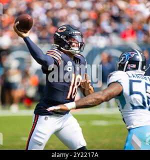 Chicago, il, États-Unis. 08 septembre 2024. Chicago Bears quarterback #18 Caleb Williams en action pendant le match contre les Titans du Tennessee à Chicago, il. Mike Wulf/CSM/Alamy Live News Banque D'Images