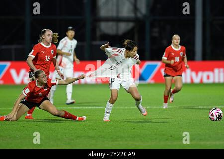 Bogota, Colombie. 08 septembre 2024. Estadio Metropolitano de Techo Sarah Gutmann d'Autriche porte le maillot de Maya Hijikata du Japon, lors du match entre l'Autriche et le Japon, pour le 3ème tour du groupe E de la Coupe du monde féminine U-20 de la FIFA, Colombie 2024, à l'Estadio Metropolitano de Techo, ce dimanche 08. 30761 (Julian Medina/SPP) crédit : SPP Sport Press photo. /Alamy Live News Banque D'Images