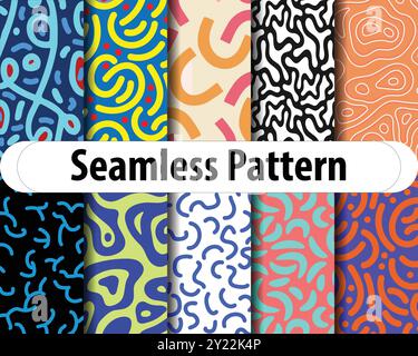 Seamless Abstract Pattern Collection, Un ensemble de conceptions vectorielles colorées et géométriques Illustration de Vecteur