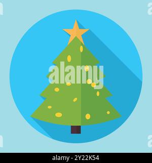Petit arbre de Noël sur bleu avec ombre. Illustration de Vecteur