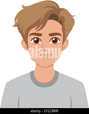 Homme de dessin animé avec les cheveux bruns souriant Illustration de Vecteur