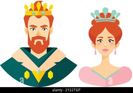 Couple royal en tenue colorée et couronnes Illustration de Vecteur