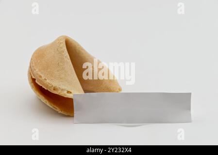 Chinese Fortune Cookie avec du papier blanc pour le message de prédiction. Banque D'Images