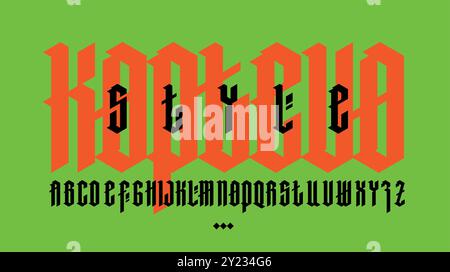 Alphabet latin complet dans le style gothique. Vecteur. Lettres et symboles sur fond vert. Calligraphie et lettrage. Lettres latines médiévales. Élégant Illustration de Vecteur