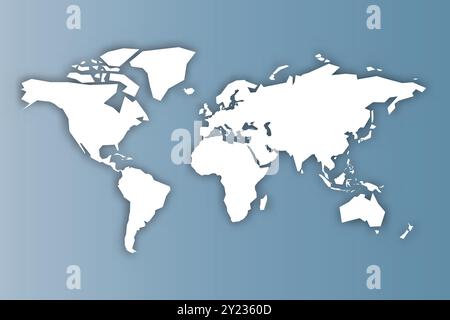 Une représentation vectorielle créative de la carte du monde avec une ombre portée subtile. Le design met l'accent sur la géographie mondiale avec des contours clairs et une esthétique minimaliste. Illustration de Vecteur