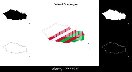 Ensemble de cartes à contour blanc Vale of Glamorgan Illustration de Vecteur