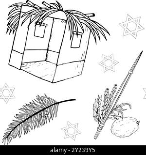 Sukkah et étoiles de David modèle sans couture Illustration de Vecteur