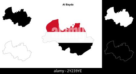 Ensemble de cartes de contour du gouvernorat d'Al Bayda Illustration de Vecteur