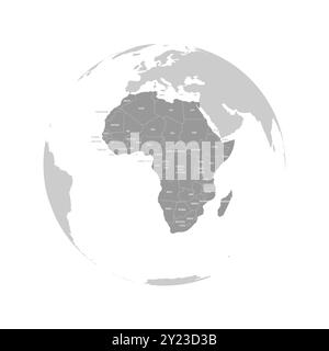 Afrique continent bleu foncé silhouette mise en évidence sur le globe terrestre. Étiquettes de nom de pays visibles. Illustration vectorielle Illustration de Vecteur