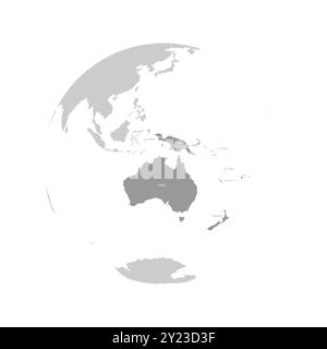 Australie continent bleu foncé silhouette mise en évidence sur le globe terrestre. Étiquettes de nom de pays visibles. Illustration vectorielle Illustration de Vecteur