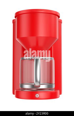 Machine à café filtre rouge sur fond blanc, vue de face Banque D'Images