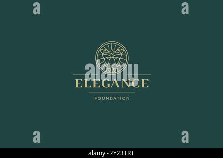 Abstrait géométrique de tête de lion de luxe cercle ligne art logo design illustration vectorielle de modèle. Mythologie carnivore roi animal portrait ligne créative Illustration de Vecteur