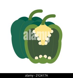 Poivron végétal biologique naturel, nourriture verte vectorielle saine Illustration de Vecteur