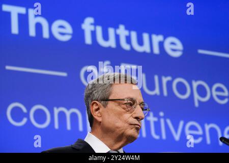 Bruxelles, Belgique. 09th Sep, 2024. Conférence de presse de la Présidente de la Commission européenne Ursula von der LEYEN et Mario DRAGHI sur le rapport sur l'avenir de la compétitivité de l'UE à Bruxelles, Belgique, le 9 septembre 2024. Crédit : ALEXANDROS MICHAILIDIS/Alamy Live News Banque D'Images