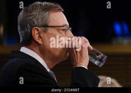 Bruxelles, Belgique. 09th Sep, 2024. Conférence de presse de la Présidente de la Commission européenne Ursula von der LEYEN et Mario DRAGHI sur le rapport sur l'avenir de la compétitivité de l'UE à Bruxelles, Belgique, le 9 septembre 2024. Crédit : ALEXANDROS MICHAILIDIS/Alamy Live News Banque D'Images