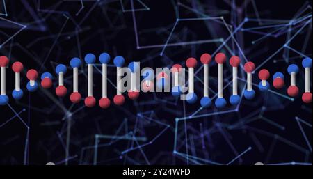 Brin d'ADN et image de structure moléculaire sur un réseau de connexions Banque D'Images
