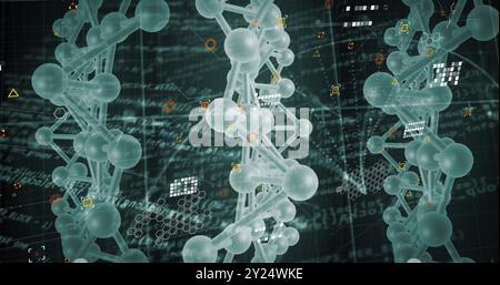 Image du réseau adn de connexions et de molécules sur le traitement des données sur fond noir Banque D'Images