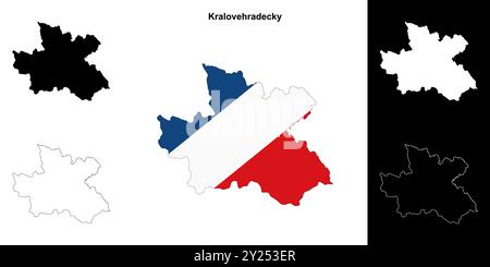 Ensemble de cartes du contour de la région de Kralovehradecky Illustration de Vecteur