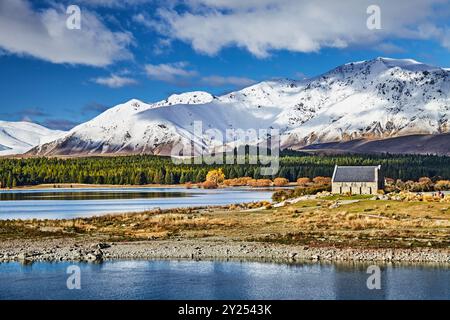 Le lac Tekapo et église du Bon Pasteur, Nouvelle-Zélande Banque D'Images