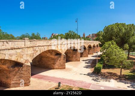 Pont de Saint Joseph, un monument historique dans le jardin de la rivière Turia, Valence, Espagne Banque D'Images