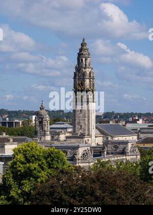 Tour de l'horloge, hôtel de ville de Cardiff, Cardiff, pays de Galles, Royaume-Uni, GB. Banque D'Images