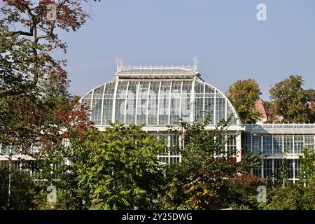 Le sommet des maisons vertes du jardin botanique de Kaisaniemi, Kaisaniemen kasvitieteellinen puutarha à Helsinki, Finlande, août 2024 Banque D'Images