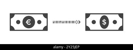 Signe d'augmentation de taux de dollar euro, icône d'investissement de paiement d'argent, signe de vecteur de croissance de dollar isolé Illustration de Vecteur