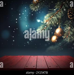 Arbre de Noël décoré et lumières sur fond flou créatif.illustration 3D. Banque D'Images