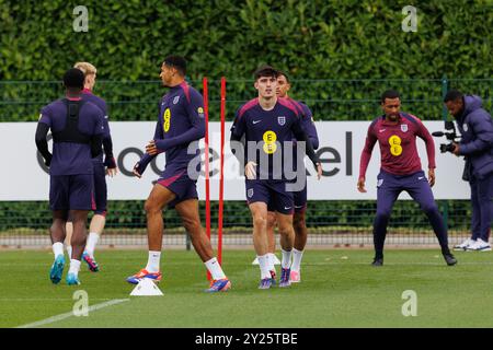 Enfield, Royaume-Uni. 09th Sep, 2024. Le défenseur de l'Angleterre Tino Livramento lors de la séance d'entraînement de l'Angleterre avant le match de Finlande au terrain d'entraînement de Tottenham Hotspur, Enfield, Angleterre, Royaume-Uni le 9 septembre 2024 crédit : Every second Media/Alamy Live News Banque D'Images