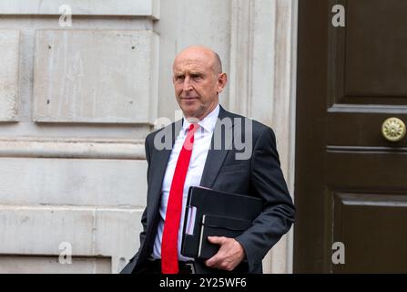 Londres, Angleterre, Royaume-Uni. 9 septembre 2024. John Healey, secrétaire à la Défense quitte le cabinet après avoir rencontré crédit : Richard Lincoln/Alamy Live News Banque D'Images