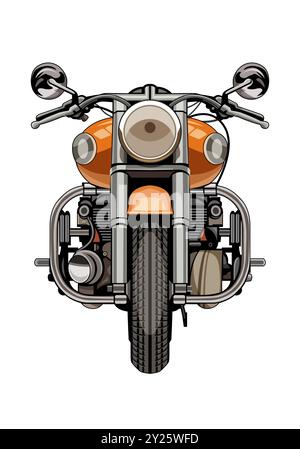 Moto classique en vue de face avec un fond blanc. Banque D'Images