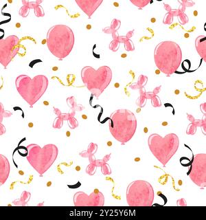 Motif sans couture de ballons d'aquarelle rose. Illustration de fête vectorielle. Fond de célébration Illustration de Vecteur