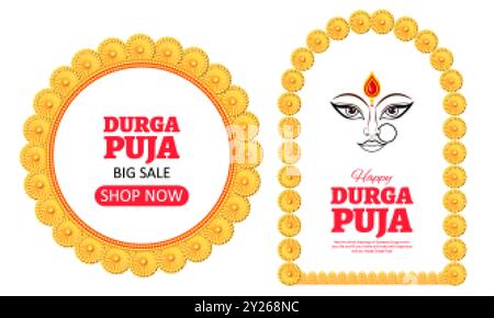 Happy Durga Puja Subh Navratri conception de fond religieux indien pour la promotion offre de vente bannière Illustration de Vecteur