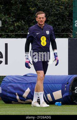 Enfield, Royaume-Uni. 09th Sep, 2024. Le gardien de but anglais Jordan Pickford lors de la séance d'entraînement en Angleterre avant le match de Finlande au terrain d'entraînement de Tottenham Hotspur, Enfield, Angleterre, Royaume-Uni le 9 septembre 2024 crédit : Every second Media/Alamy Live News Banque D'Images