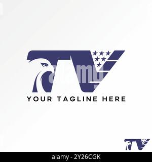 Conception de logo concept graphique créatif premium vecteur stock lettre TV sans serif police italique american flag tête d'aigle. Télévision par monogramme apparenté Illustration de Vecteur